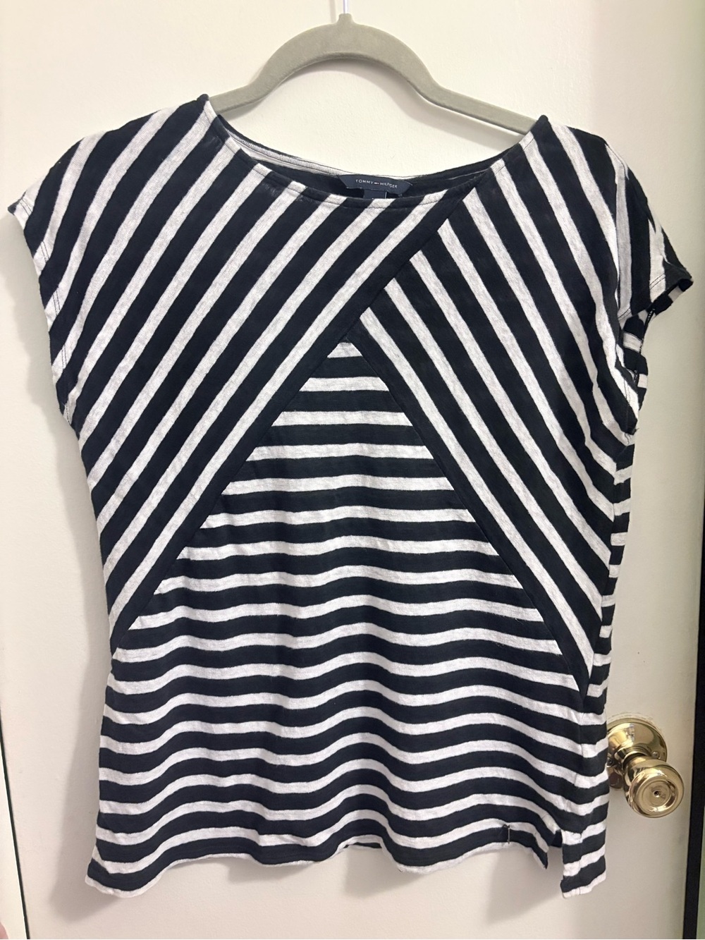 Tommy Hilfiger Black & White Striped Short Sleeve Top